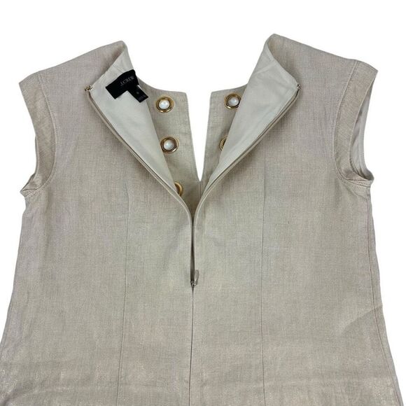 J Crew Beige Gold Metallic Linen Shift Dress Size 0 Grommet V-neck Cap Sleeve - Picture 6 of 12